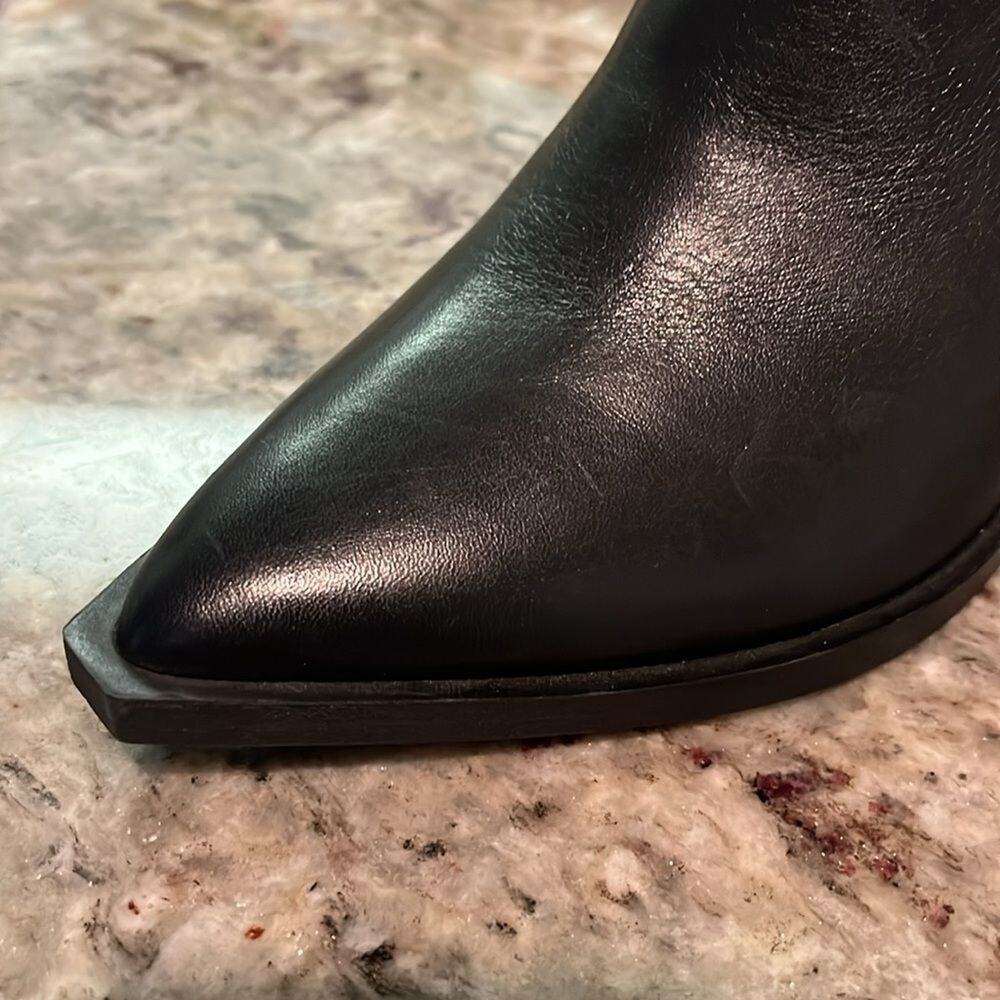 Gianni Bini Huttsen Leather Stacked Heel Western Booties Black Size 5M - Picture 3 of 7